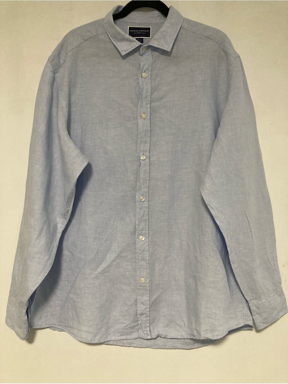 CHARLES TYRWHITT Mens 100% Linen Shirt Blue XL Cclassic Fit Long Sleeve Casual